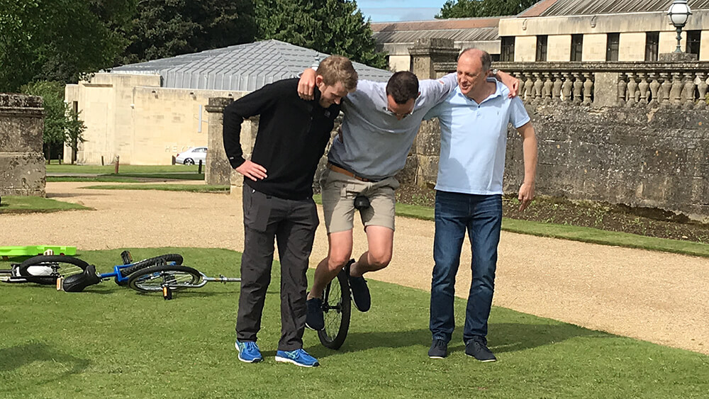 Learning the unicycle circus skills workshop event