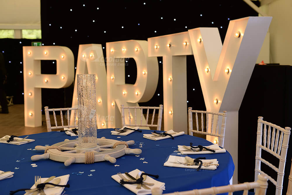 Close up of Party sign at company event