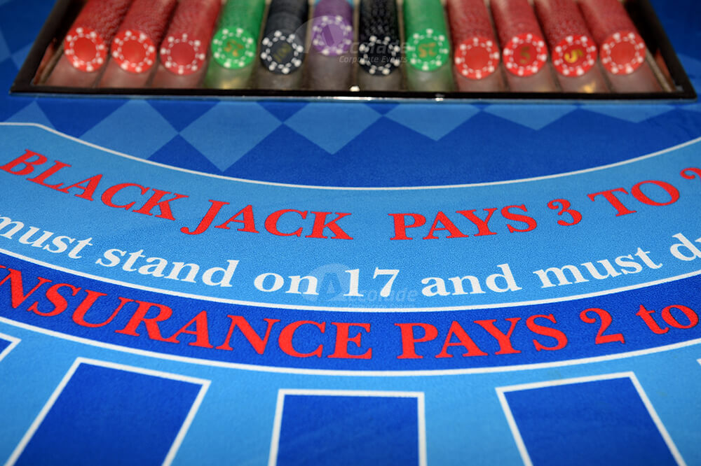 Close up of black jack table at corporate event