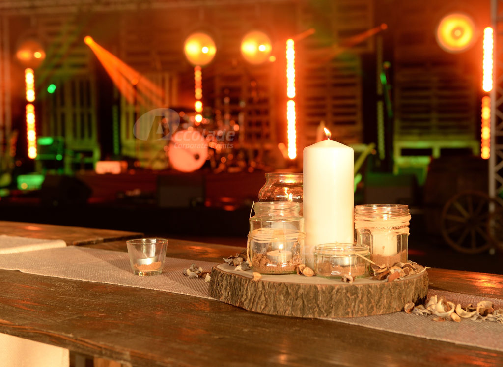 Candles on table at themed corporate party