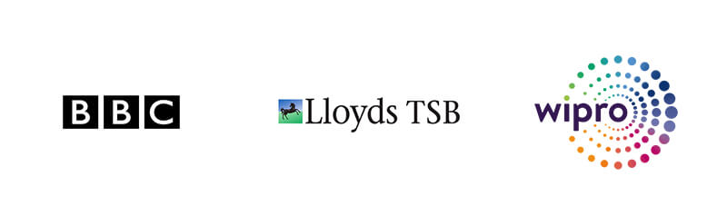 Logod of who we work with - BBC, Lloyds TSB, wipro