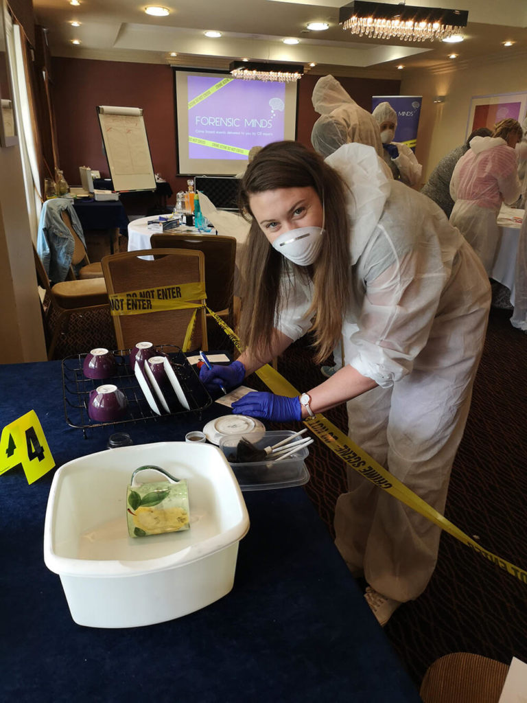 Searching crime scene at corporate event